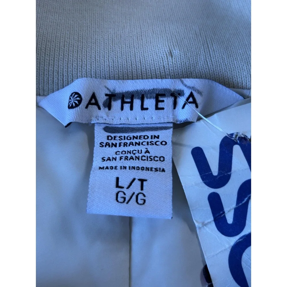 Athleta Bomber Jacket Women Large Tall White Full Zip Windbreaker Lined Athletic